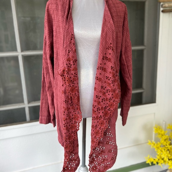 Coldwater Creek L/XL Cardigan with Embroidered Floral Pattern/Eyelet Details - Picture 1 of 7